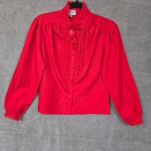Vtg Rhapsody Blouse Women Medium Red Lace Trim Victorian Ruffle 80s‎ Statement